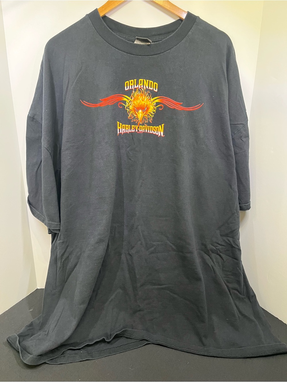 Harley-Davidson Black Short-Sleeve Tee with Red and Yellow Flame Skull Graphic